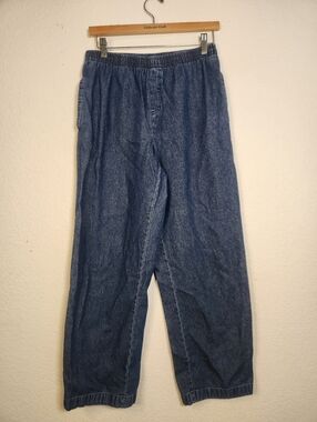 Basic Editions Navy Elastic-Waist Denim Pants, Size S